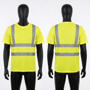 Premium Cotton Bamboo Fiber Canvas Work T-Shirt 140 GSM <b>Hi</b> <b>Vis</b> Yellow Reflective Tape Front Logo Safety Tee Anti-UV Breathable - Product Image 1