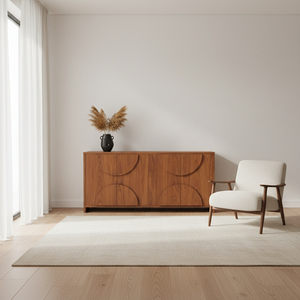 Aparador de Madera Moderno Semicircular con Panel de Media Luna, Mueble de Almacenamiento de Madera con Panel de Arco de 4 Puertas, Diseño de Arco Moderno - Product Image 2