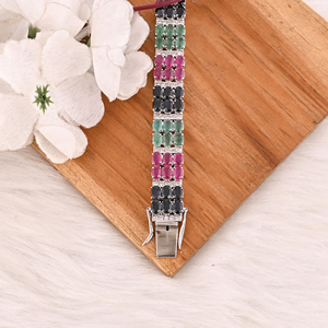 Luxury 925 Sterling Silver <b>Bracelet</b> with Natural Emerald, Black Onyx & Glass Filled <b>Ruby</b> Gemstones Designer Jewelry for Unisex - Product Image 3