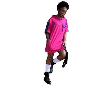 ชุดเดรสฮู้ดดี้แจ็คแอนด์จิลสีชมพูพร้อมแขนเสื้อสีน้ำเงิน ชุดเดรสลำลองสำหรับผู้หญิงและวัยรุ่น ชุดเดรสใส่สบายสำหรับสวมใส่ในชีวิตประจำวัน - Product Image 5