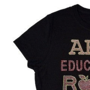 T-shirt Noir Femme AKA Educator Bling avec Strass et Motif, Manches Courtes, Décontracté, en Coton, Style Enseignante, Mode Scintillante - Product Image 3