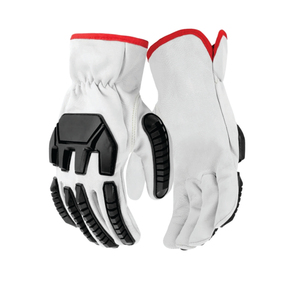Gants de sécurité en cuir avec pointes des doigts antidérapantes à motif de pneu de tracteur, manchette droite, bordure rouge, usage général - Product Image 5