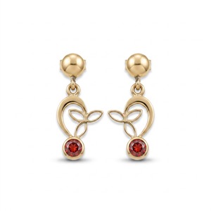 Celtic <b>Knot</b> Natural Garnet Rainbow Moonstone Drop <b>Earrings</b> Brass Gold Plated Bezel Set Handmade Nature Inspired Gift Women - Product Image 3