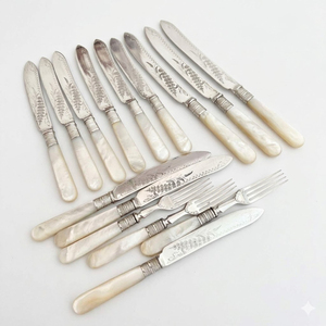 Ensemble de couverts en or avec incrustation de nacre, manche en résine, acier inoxydable de qualité supérieure, style nordique moderne, cuillère, fourchette, couteau - Product Image 4
