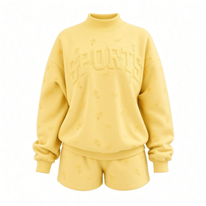 Ensemble 2 pièces personnalisé pour femme : sweat-shirt à manches longues col rond et short, coupe ample et décontractée, style décontracté et tendance, en molleton. - Product Image 3