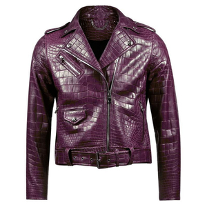 Men's Crocodile Embossed Genuine Leather Moto Jacket With Zipper And <b>Belt</b> <b>Slim</b> Fit Turn-down Collar Autumn Winter Wear - Product Image 6