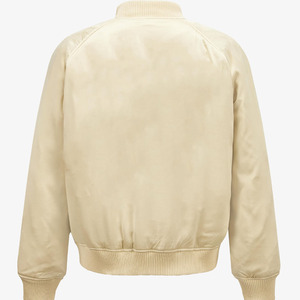 Men's Beige Bomber <b>Jacket</b> Solid Color Stand Collar Zipper Closure Casual Autumn Wear Regular Fit Polyester Material - Product Image 1