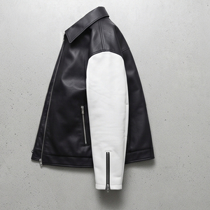 Chaqueta de Motocicleta de Cuero PU para Hombre, Estilo Vintage de Invierno, Cuello Camisero, Cierre de Cremallera Frontal, Manga Corta - Product Image 5