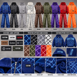 Conjunto de Sudadera con Capucha Oversize Unisex de Felpa Francesa Azul Sólido con Cremallera y Jeans de Mezclilla Casual Estilo Urbano con Bolsillo Delantero Transpirable - Product Image 6