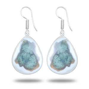 Boucles d'oreilles pendantes élégantes en pierres précieuses, bijoux faits à la main en agate mousse solaire naturelle, laiton plaqué argent, cadeau pour femme, idéal pour les fêtes - Product Image 4