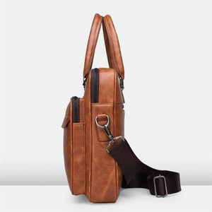 Sac pour ordinateur portable en cuir véritable personnalisable, fabrication OEM, mallette d'affaires, plusieurs poches, bandoulière réglable - Product Image 1