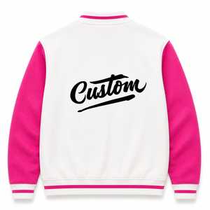 Custom Men's White Pink Windproof <b>Heated</b> Wool/Polyester Winter Varsity <b>Jacket</b> Embroidered Letter Front Turn-down Collar Casual - Product Image 3