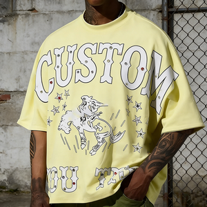 เสื้อยืดโอเวอร์ไซส์ทรงบ็อกซี่ผ้าคอตตอนหนา 280GSM พิมพ์ลายดิจิตอลประดับเพชร สวมใส่สบาย สไตล์ลำลอง สำหรับผู้ชาย ขายส่งเสื้อผ้าสตรีทแวร์ - Product Image 1