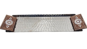 Export quality handmade wooden <b>tray</b> with intricate mother of pearl design for elegant <b>table</b> presentation - Product Image 4
