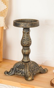 <b>Antique</b> <b>Brass</b> Pillar Candle Holder Stand | Vintage Metal Candle Holder For Table Centerpiece - Product Image 3