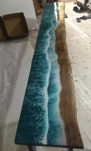 Coastal Wave Epoxy Console Table Beach Inspired Wood Resin Furniture Handmade Ocean Entryway Hallway Accent Table TIMELESS <b>CRAFT</b> - Product Image 2
