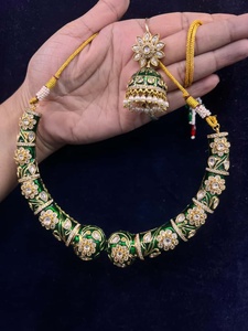 Ensemble de bijoux indiens traditionnels pour femmes MP WORLD, collier et boucles d'oreilles en perles vert menthe, bijoux ethniques pour mariage, bijoux de mode - Product Image 4