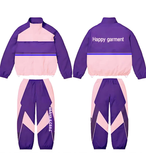 Custom Men's Side Button Flared <b>Nylon</b> Windbreaker <b>Jogger</b> Set Loose Casual Cargo Tracksuit Fully customized embroidery for logos - Product Image 5