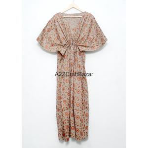 Kaftan pour femme, robe maxi moulante décontractée et élégante, 100% coton respirant, imprimé à la main, respectueux de l'environnement, avec ceinture simple, pour un usage quotidien - Product Image 6