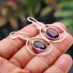 Boucles d'oreilles en améthyste, argent sterling 925, pierre précieuse naturelle, bijoux faits à la main pour femmes, vente en gros - Product Image 3