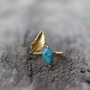 Natural <b>Turquoise</b> <b>Ring</b> 925 Sterling Silver 14K Gold Plated Statement Bohemian Gemstone <b>Ring</b> For Women Jewelry - Product Image 1