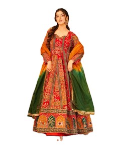Traditional <b>Red</b> <b>Lehenga</b> Choli Chinon Silk Digital Printed Padded Floor-Length Quick Dry Wedding India Pakistan Women's Party - Product Image 1
