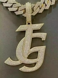 Pendentif personnalisé avec nom en moissanite, argent S925, serti de diamants VVS, bijoux personnalisés, plaqué or, pendentif double lettre - Product Image 3