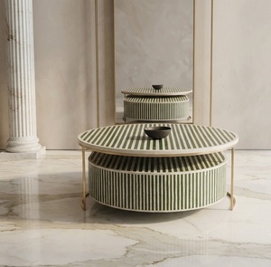 Modern <b>Oval</b> <b>Coffee</b> <b>Table</b> Striped Inlay Solid Wood Luxury Living Room Furniture - Product Image 4