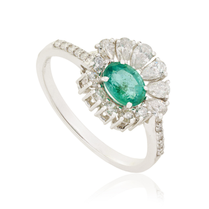 Exclusive Unique Design Prong Set Emerald & Diamond <b>Statement</b> Engagement <b>Ring</b> Factory Wholesale Price 18K White Gold Jewelry - Product Image 3