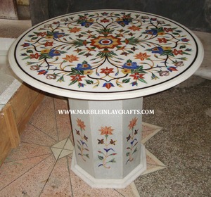 Plateau de table en marbre noir de forme ronde, incrusté de Pietra Dura, de qualité supérieure, fabriqué pour salle à manger et salon. - Product Image 5