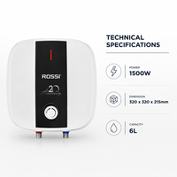 Chauffe-eau électrique sous-évier Rossi 6L, boîtier en plastique, réservoir intérieur en acier inoxydable, usage domestique