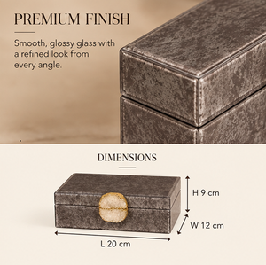 Boîte de rangement pour bijoux en verre brun moka avec accent en pierre naturelle, bordure dorée, finition brillante, doublure douce, organisateur décoratif - Product Image 2