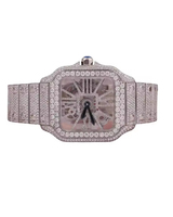 Montre de luxe personnalisée en acier inoxydable avec bracelet entièrement serti de diamants Moissanite, mouvement mécanique, boîtier carré, résistance à l'eau 10 bars