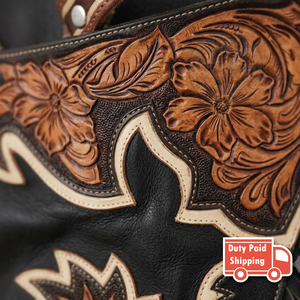 Men's Western Leather Rodeo <b>Chaps</b> with Long Fringe, Floral Embroidery & Decorative Tooling Cowboy <b>Riding</b> <b>Chaps</b> for Horseback - Product Image 5