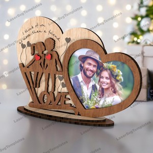 Heart Shape Wooden Photo <b>Frame</b> <b>With</b> Love Silhouette And Quote Tabletop Display Handmade Rustic Design - Product Image 2