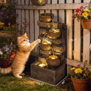 Fontana da Giardino Rustica Marrone con Luci LED - Elegante Gioco d'Acqua per Esterni - Product Image 6