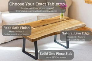 Mesa de Centro de Madera Rústica con Borde Natural, Estructura Metálica, Diseño Moderno, Hecha a Mano para Muebles de Sala - Product Image 2