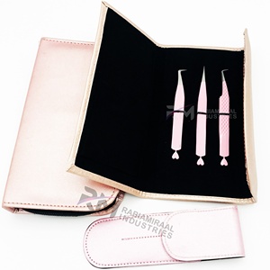 Pink Eyelash Tweezers Set Stainless Steel <b>Precision</b> <b>Tools</b> with Magnetic Case and Carry Pouch - Product Image 1