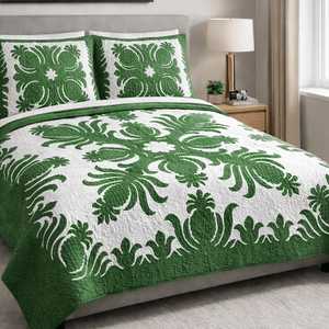 Hermosas y Elegantes Colchas con Patrones Verdes, 100% Algodón, Colchas Hawaianas para el Hogar, Decoración de Camas de Hotel, Conjuntos de Colchas con Estilo - Product Image 2
