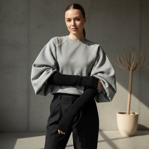 Sweat-shirt imprimé pour femme, style mode urbaine, hiver, manches bouffantes exagérées, poignets allongés ajustés, coupe ample, en coton éponge - Product Image 1