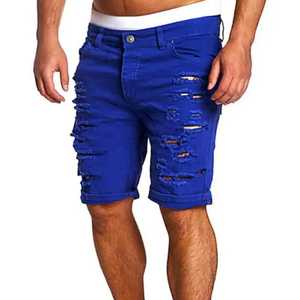 Pantalones Cortos de Mezclilla Desgastados para Hombre, Estilo Bermuda, Cintura Media, Color Sólido, Casuales, de Algodón y Lona, con Cierre de Botones - Product Image 3