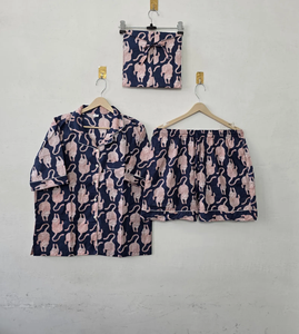 Ensemble de pyjama élégant et luxueux en coton 100% fait main pour femmes, imprimé floqué Jaipuri, vêtements de nuit doux, vêtements de détente d'été, ensemble de pyjama, combinaison de nuit - Product Image 6