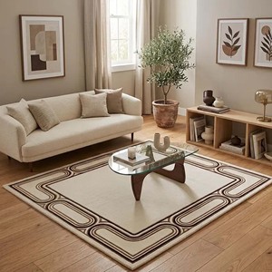Luxury Modern Wavy Border Area Rug Cream Brown Abstract Hand Tufted Wool Carpet For Living Room Bedroom Floor Decor Soft - Product Image 3