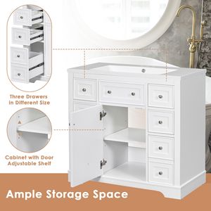 Mobile da Bagno Bianco da 36 Pollici Senza Lavabo, Base Singola con Sei Cassetti - Product Image 6