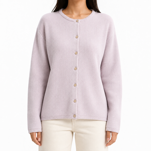 Cárdigan de cuello redondo de punto acanalado fino y elástico para mujer | |   Fabricante OEM ODM Bangladesh - Product Image 1
