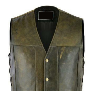 Chaleco de Cuero Genuino para Hombre, Estilo Motero, Cierre con Cordones, Sin Cuello, Color Sólido, Ropa Exterior de Otoño, Precio Económico, Venta al Por Mayor - Product Image 4