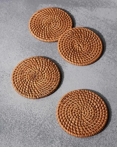Round Rattan <b>Coaster</b> in Case Set Dining Table Mat <b>Heat</b> Resistant Holder Hand Woven Jute Flax - Product Image 3