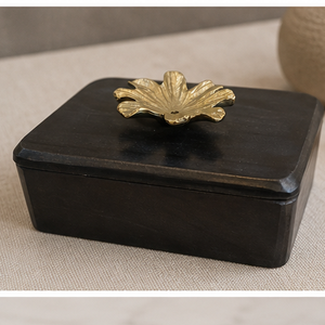 Black MARBLE Cremation Urn Keepsake <b>Box</b> Leaf Knob <b>Memorial</b> Ashes Container for Home Display - Product Image 4