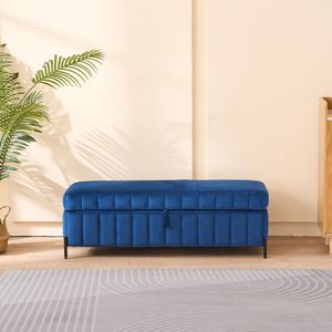 Panca Morbida in Velluto Blu Navy da 125 cm con Vano Contenitore per Soggiorno, Ingresso e Camera da Letto - Product Image 2