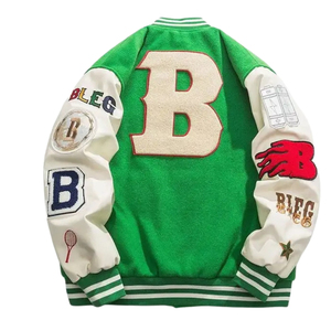 เสื้อแจ็คเก็ตคอตั้งกันลมกันความร้อน ทำจากผ้าขนสัตว์ หนัง และผ้าฝ้าย แบบ Letterman ของ Custom Versity - Product Image 3